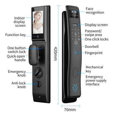 Qleung S958MAX Smart Door Lock with 21 Languages Facial Recognition Palm Fingerprint and Rechargeable Battery