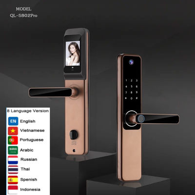 Smart Life Cerradura de puertas de huellas digitales Rojo Bronce Tuya Video Cerradura inteligente