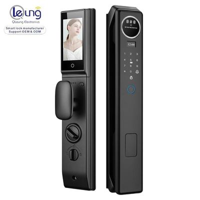 Qleung S959MAX Rostro Biométrico Video Llamado Reconocimiento de huellas dactilares Tarjeta clave Tuya App Cerradura de puerta inteligente totalmente automática