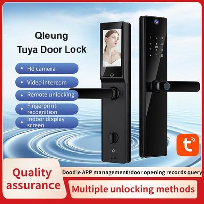 Cámara de llamadas de video de Qleung Wifi Código de huella digital Tarjeta clave Tuya Cerradura de puerta para el hotel